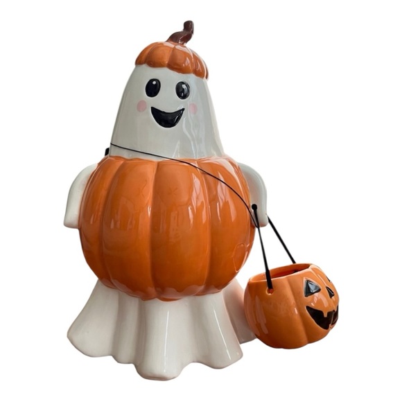 Halloween Ghost In Pumpkin With Hanging Jack O Lantern Pail Bucket Decor 🎃 - Picture 6 of 8